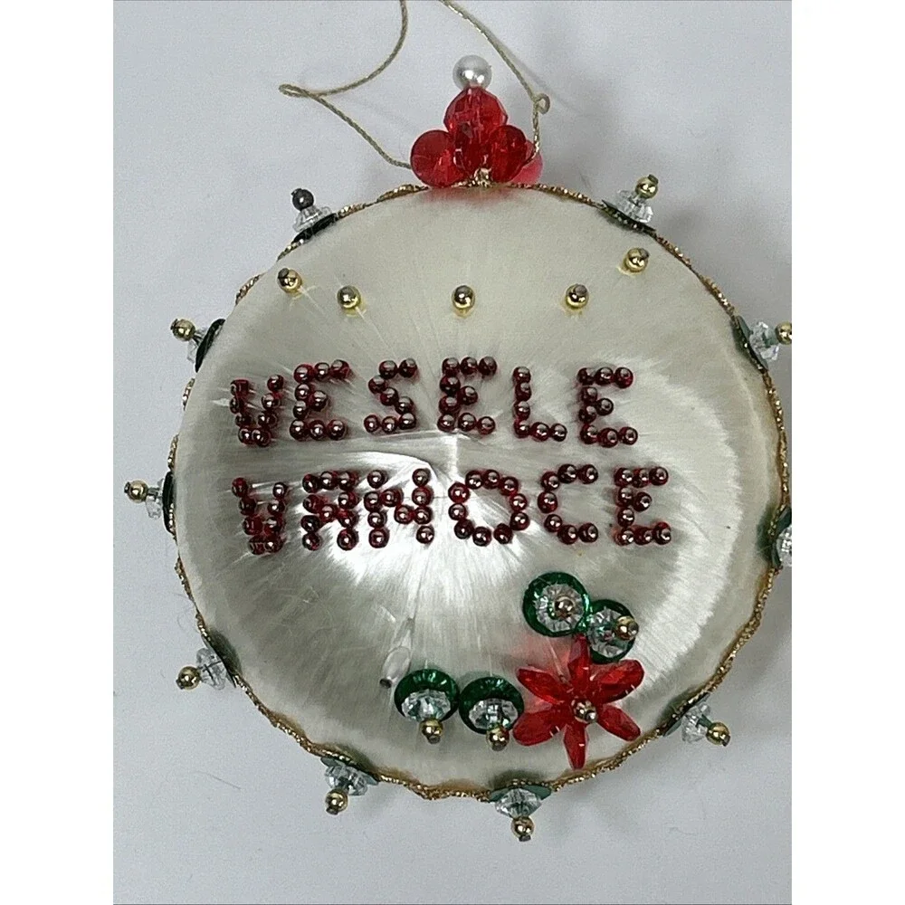 Beaded Sequin Christmas Ornament Lot Push Pin Tassel Satin Jeweled Czech